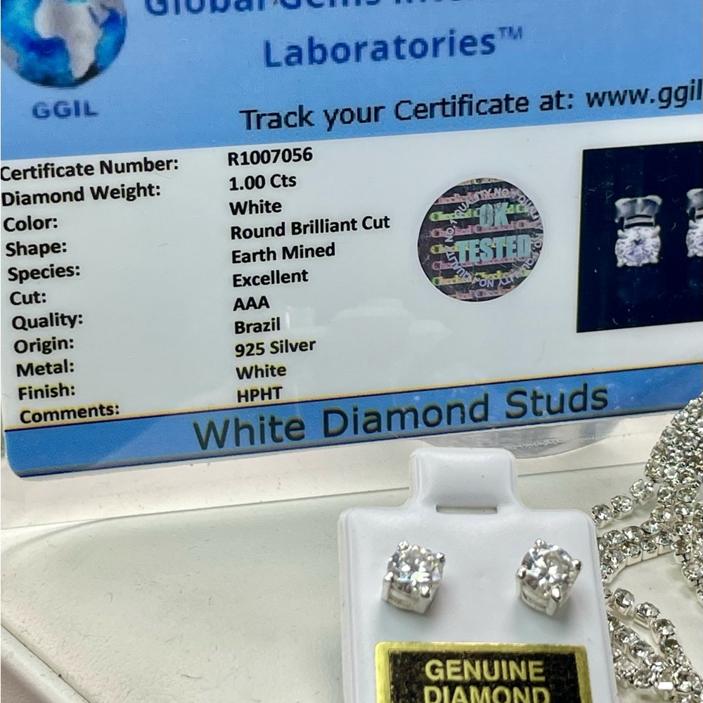 1ct Diamond CERTIFIED studs silver 925 - Picture 14 of 16